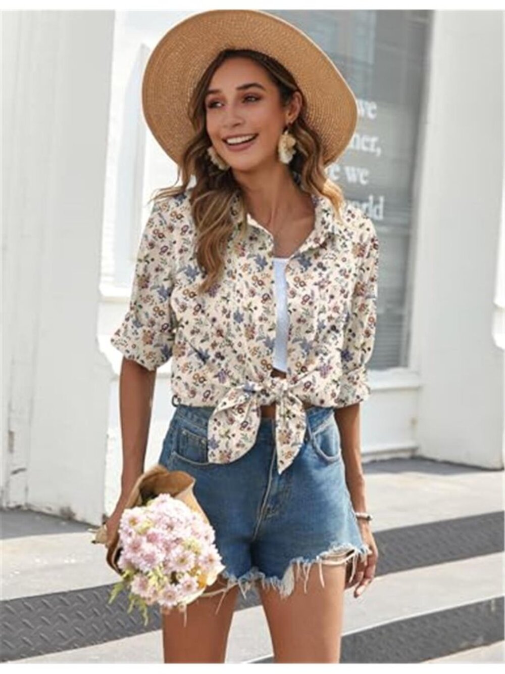 Women's Button Down Shirts Long Sleeve Cotton Gauze Top Collared Blouse - Picture 5 of 6